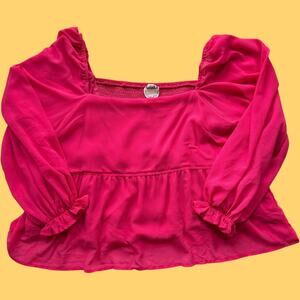 ARULA Hot Pink Long Sleeve Square Neck Peplum Top